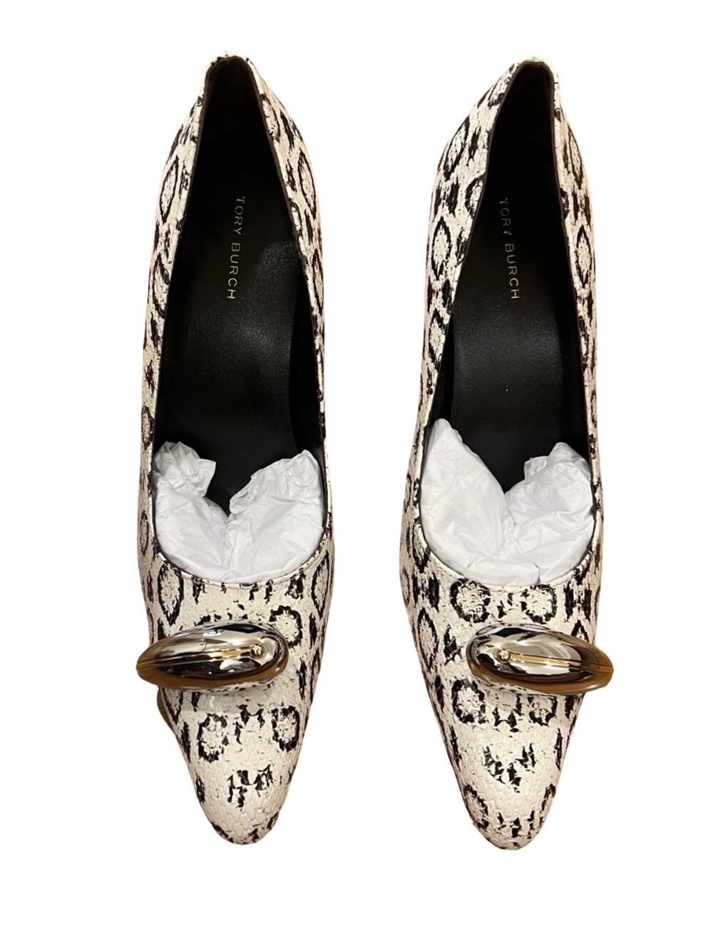 Tory Burch Leopard Print Pointed Toe Pumps Heels Women's 8.5M Gold Buckle
